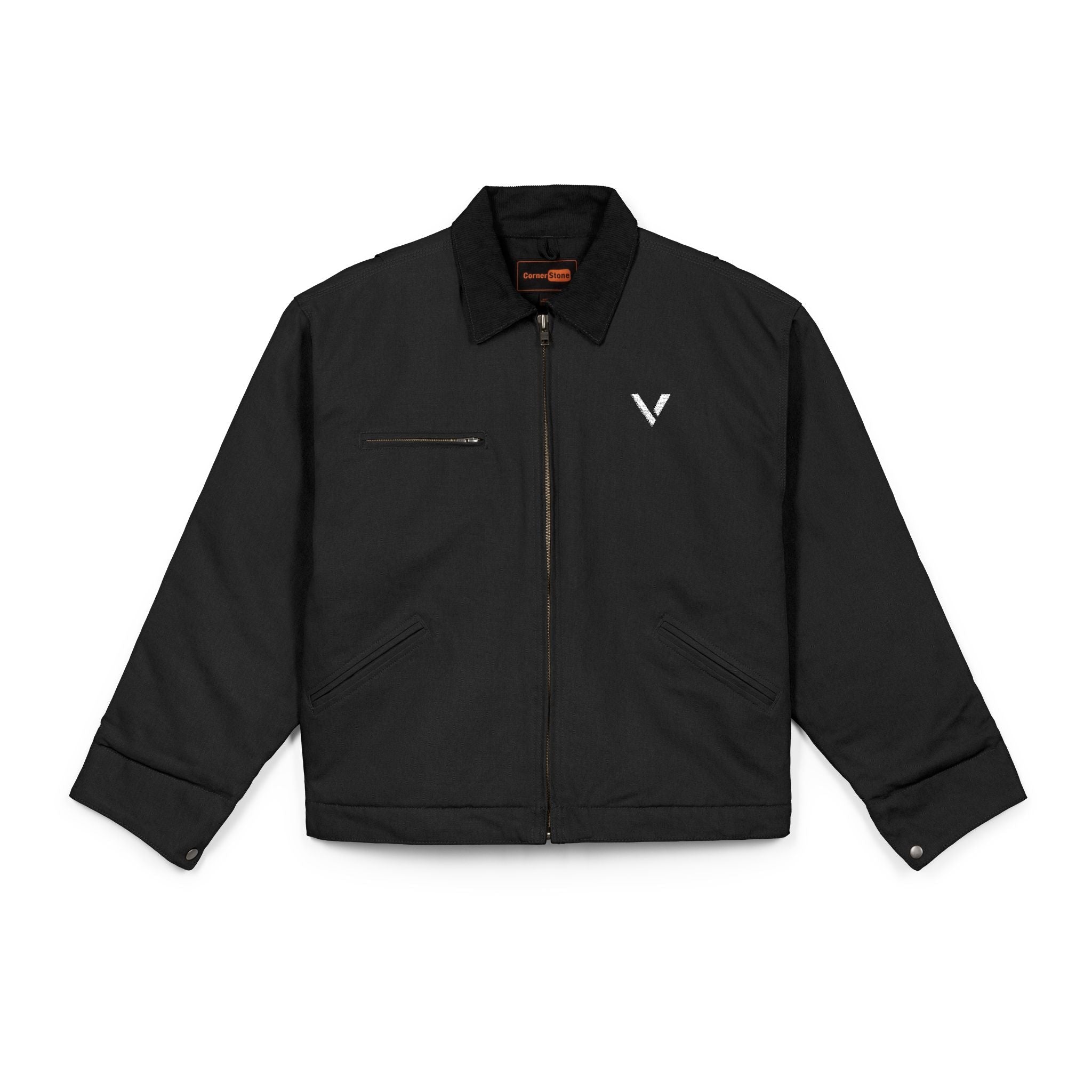 Work Jacket — Black Duck Cloth Jacket with Minimal V Logo - Velqono